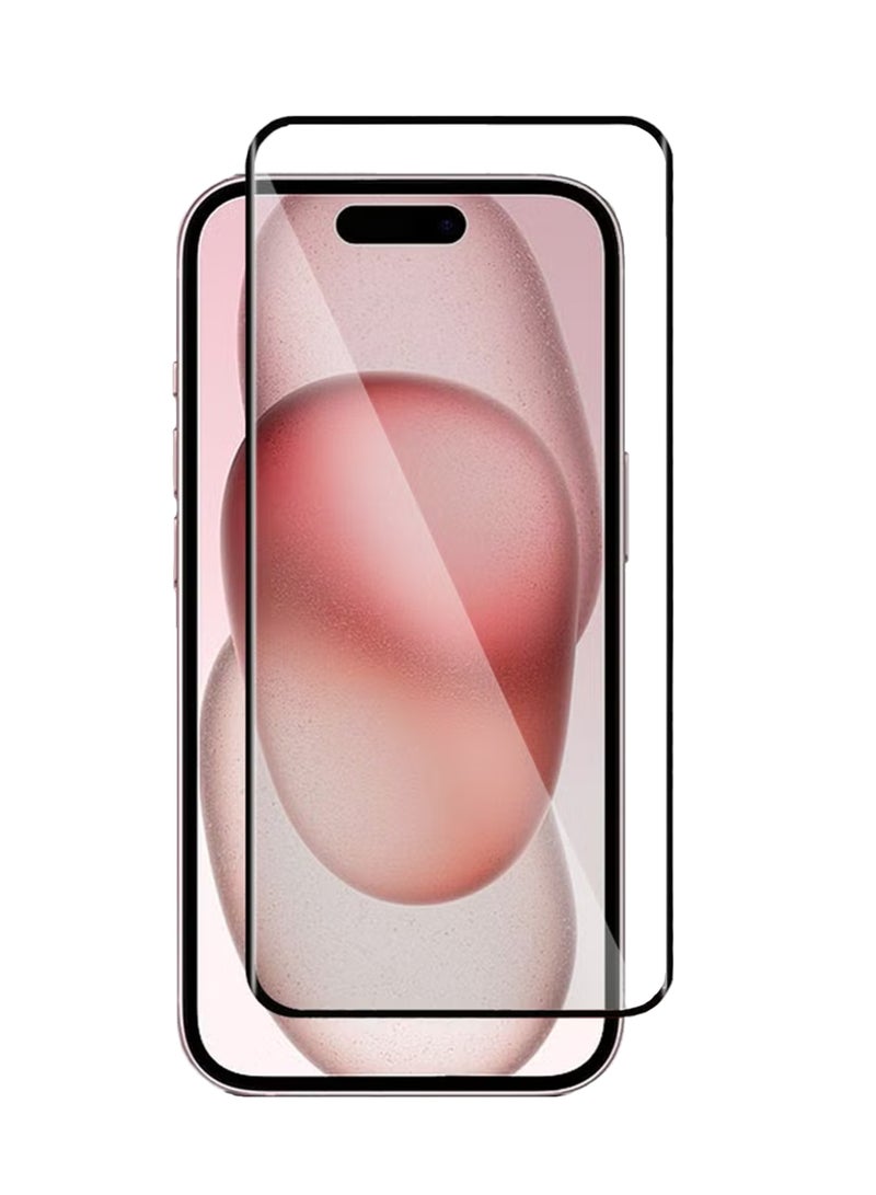 واقي شاشة Apple iPhone 15 - زجاج مقوى ممتاز من الحافة إلى الحافة، شفافية عالية، لمسة دقيقة، مضاد للانفجار، حواف مقوسة ناعمة، تركيب سهل - Image 1