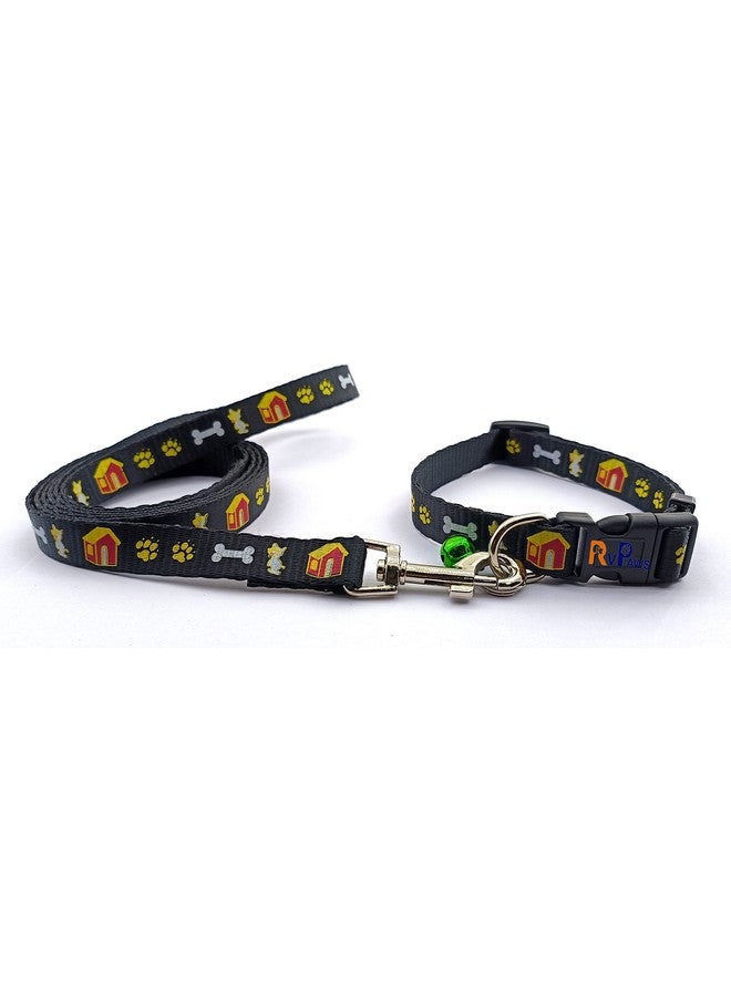 حزام طوق من النايلون الناعم مطبوع عليه مخلب/عظمة مقاس 15 مم مع حزام رقبة سريع الفتح وقابل للتعديل وحزام رقبة قابل للتنفس، مثالي للجراء والكلاب الصغيرة - أسود - Image 4