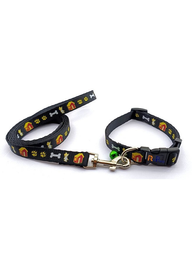 حزام طوق من النايلون الناعم مطبوع عليه مخلب/عظمة مقاس 15 مم مع حزام رقبة سريع الفتح وقابل للتعديل وحزام رقبة قابل للتنفس، مثالي للجراء والكلاب الصغيرة - أسود - Image 1