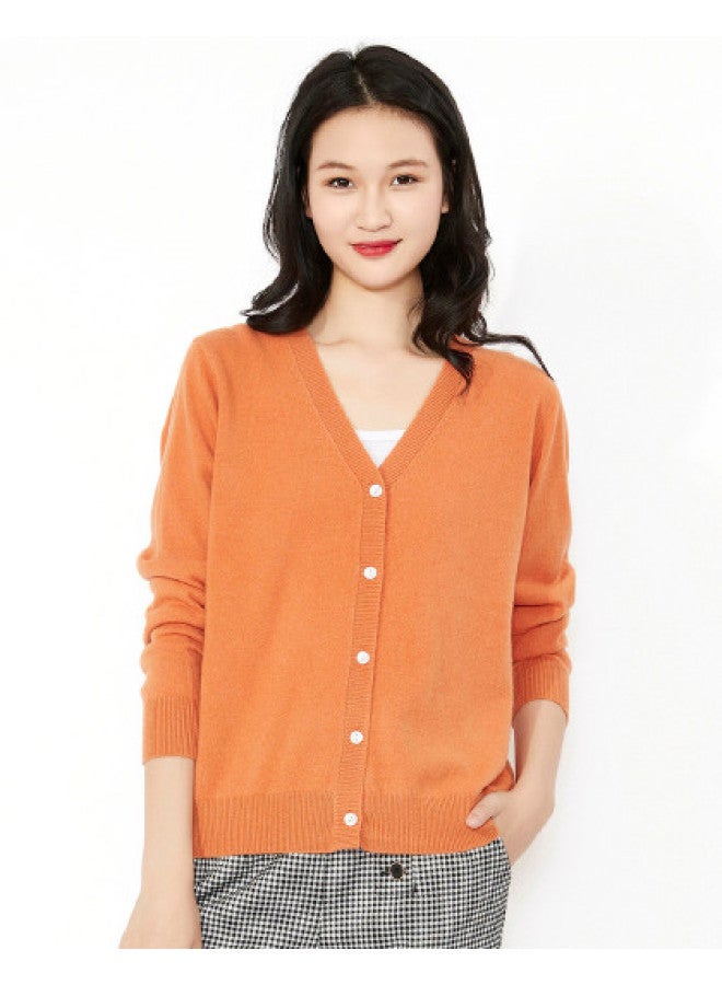 Hengyuanxiang Solid Color Rhinestone Pure Wool V-Neck Knitted Cardigan Warm Wool Cardigan Coat - Image 1