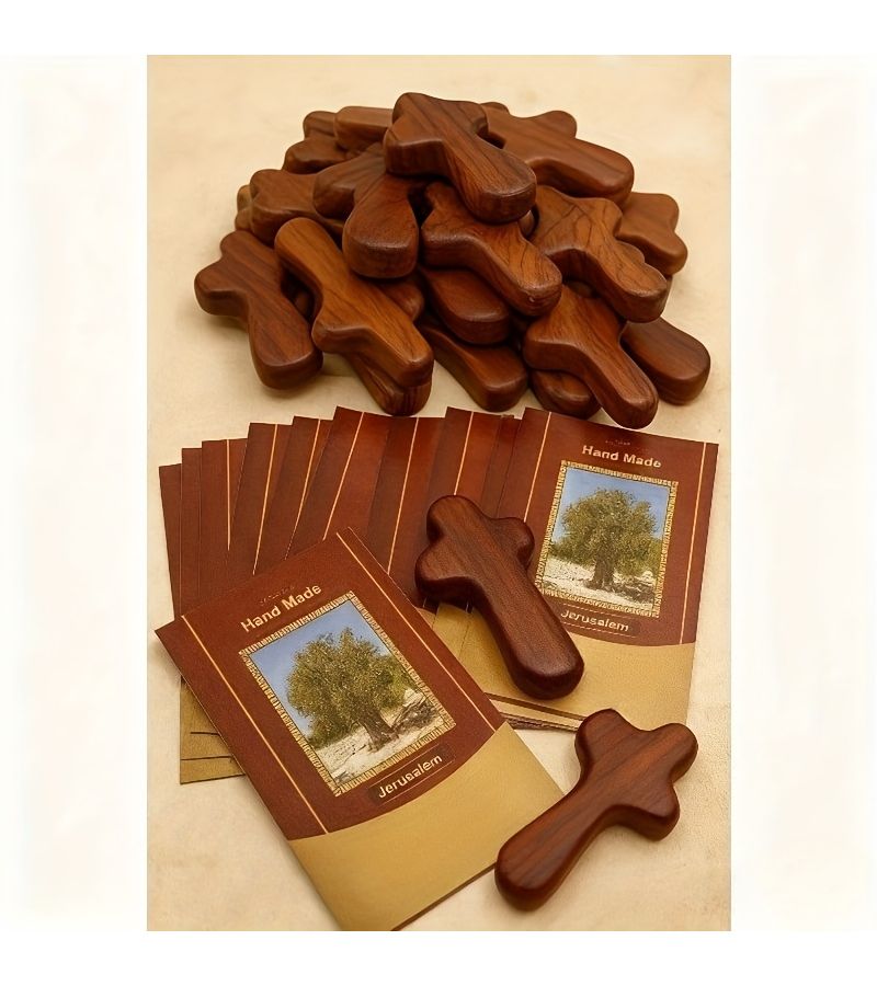 10 Small Olive Wood Comfort Crosses From Bethlehem Religious Pocket Crosses Gift For Adults Faith Significance Commemorative Value Natural Wood Color Variant - Image 4