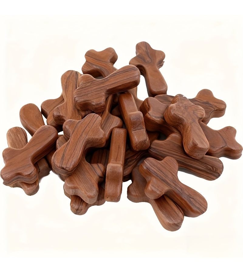 10 Small Olive Wood Comfort Crosses From Bethlehem Religious Pocket Crosses Gift For Adults Faith Significance Commemorative Value Natural Wood Color Variant - Image 1