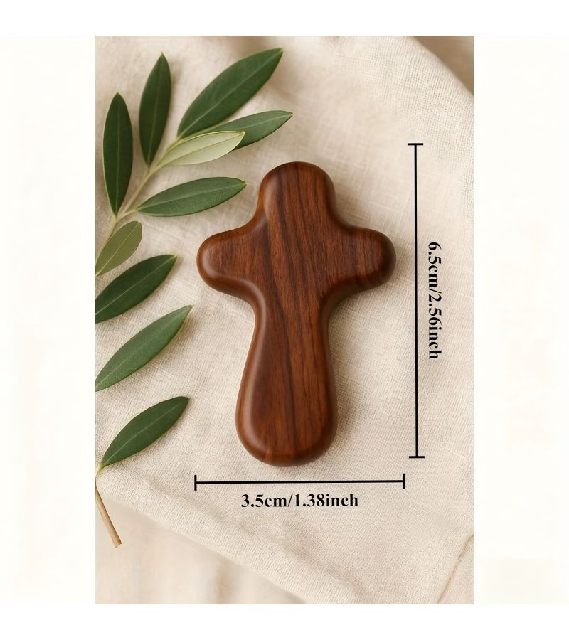 10 Small Olive Wood Comfort Crosses From Bethlehem Religious Pocket Crosses Gift For Adults Faith Significance Commemorative Value Natural Wood Color Variant - Image 3