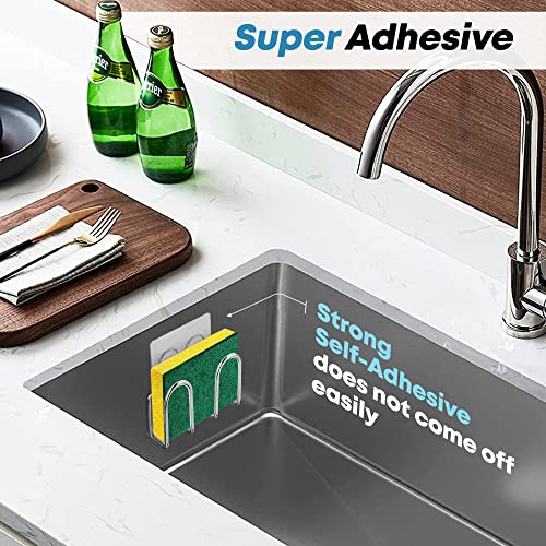 KESOL Kitchen Sponge Holder | Sink Caddy for Sponges, Scrubbers, Soap. No Drilling, Adhesive, Rustproof SUS304 Stainless Steel, Compact Kitchen Sink Accessories - Image 4