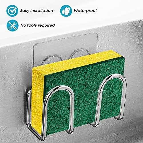 KESOL Kitchen Sponge Holder | Sink Caddy for Sponges, Scrubbers, Soap. No Drilling, Adhesive, Rustproof SUS304 Stainless Steel, Compact Kitchen Sink Accessories - Image 2
