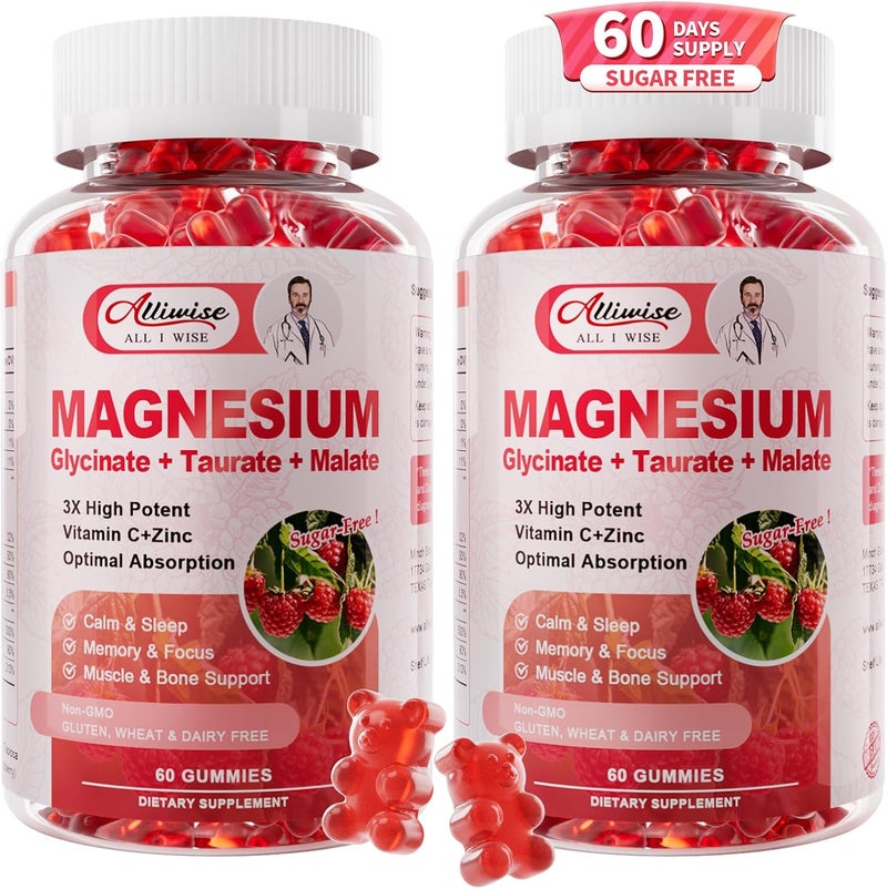 Alliwise 2Pack Magnesium Glycinate Gummies 500mgMagnesium Supplement with Taurate Malate Vitamins D C B6 Calcium for Sleep Relaxation Muscle Bone Health  Immune Support120 Count - Image 1