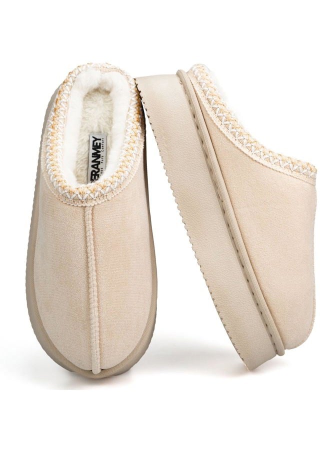 BERANMEY Plush Platform Slippers for Women & Men - Cozy Non-Slip Sole,Warm Fuzzy Lined House Shoes for Indoor Outdoor Short Ankle Slippers, Khaki, 9.5-10 Women/8.5-9 Men - Image 2