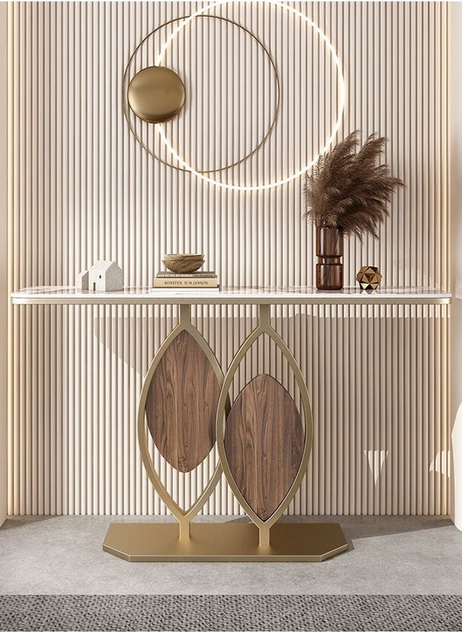 Raffine Modern Design Rustproof Rock Slab Console Table White Curved Shape Tabletop Sintered Stone Entryway Table Display Table Leaf Design Metal Frame Pedestal for Foyer Living Room Home Offices 100x30x80 cm  - Image 2