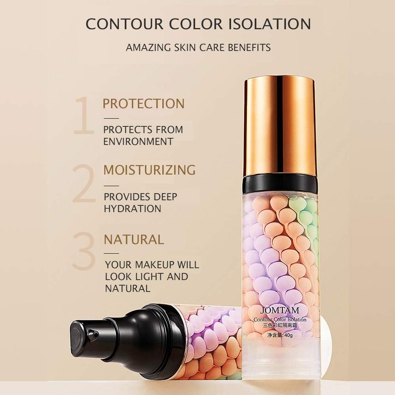 JOMTAM Contour Multi-Color Pink Green Purple Isolation Waterproof Natural Makeup Protection Hydration Oil Balance Moisturizing 40g - Image 3