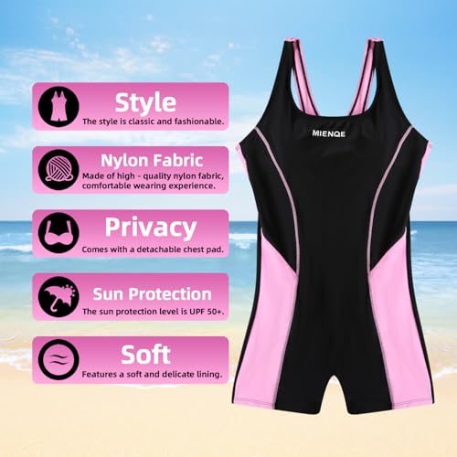 MIENOE Teen Girls' One Piece Swimsuits Kids Black Bathing Suits with Chest Pads Athletic Girl Piece UPF 50+ Sun Protection Training Surf Wear (Size 14-16Years) - Image 3