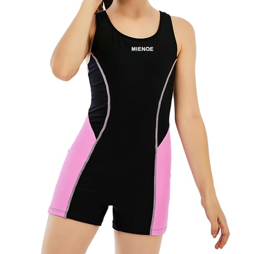 MIENOE Teen Girls' One Piece Swimsuits Kids Black Bathing Suits with Chest Pads Athletic Girl Piece UPF 50+ Sun Protection Training Surf Wear (Size 14-16Years) - Image 1