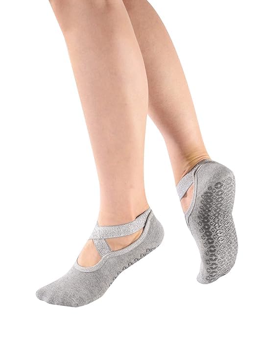 SEFLICA Women's Anti Bacterial Anti-Skid Quarter Length Yoga/Pilates/Dance/Ballet Made With Bamboo Cotton Walking & Bikram Fitness Socks With Grips. Set Of 1 (IN, Alpha, Free Size, 1, Grey) - Image 1