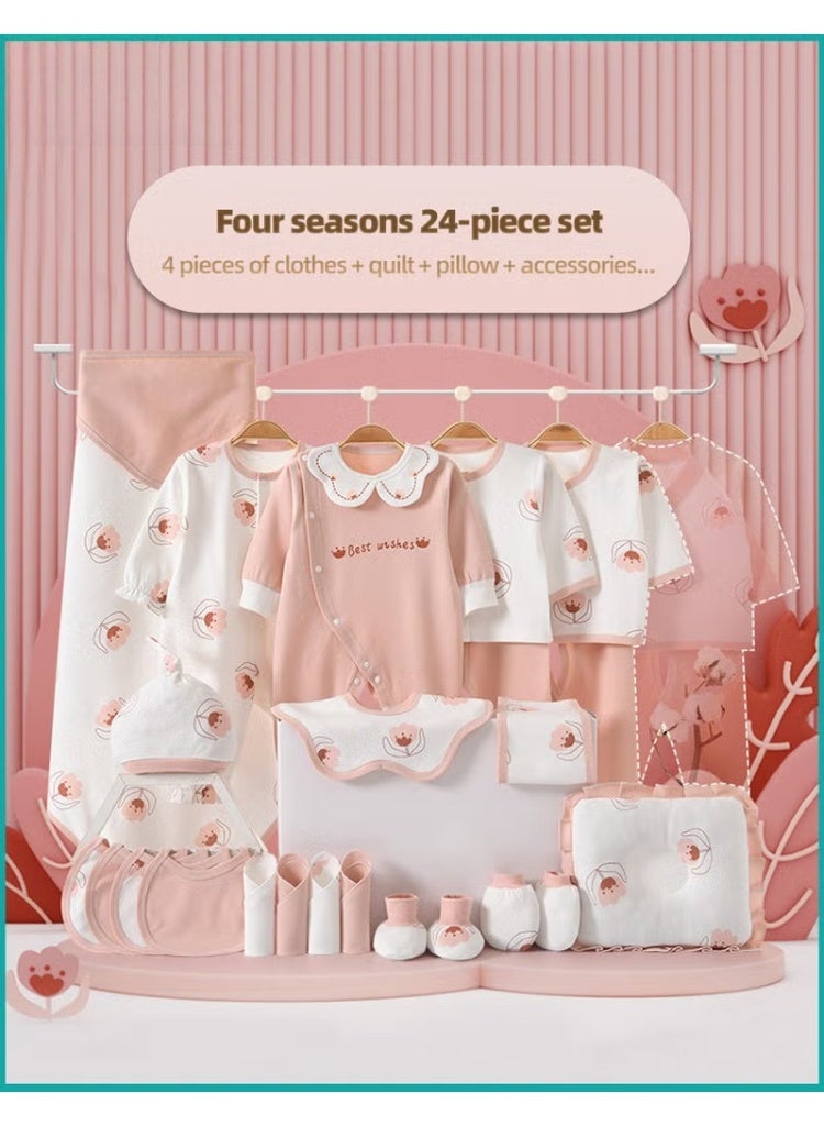HOOKOR 24PCS Newborn Baby Gift Set, Newborn Layette Gift Set for Boys and Girls, Babies Essential Clothes Accessories with Baby Blanket, 100% Premium Cotton, for Spring Summer Autumn Winter Four Seasons - Image 1