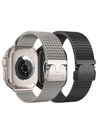 (Pack of 2) Milanese Mesh Loop Band Compatible with Apple Watch Ultra 1/2 49mm 46mm 45mm 44mm 42mm Men Women, Designer Parachute-Style Metal Buckle Adjustable Strap for iWatch SE Series 10 9 8 7 6 5 4 3 2 1 SE - pzsku/ZC155F4516A7465A3311AZ/45/_/1728254026/3f61b178-8f95-4c74-9d78-e7f3c00a652c