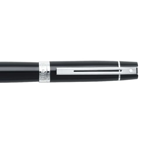 SHEAFFER قلم حبر سائل شيفر 300 أسود لامع مع تزيين مطلي بالكروم وشفرة متوسطة - Image 3