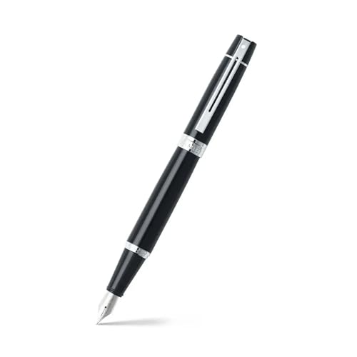 SHEAFFER قلم حبر سائل شيفر 300 أسود لامع مع تزيين مطلي بالكروم وشفرة متوسطة - Image 1