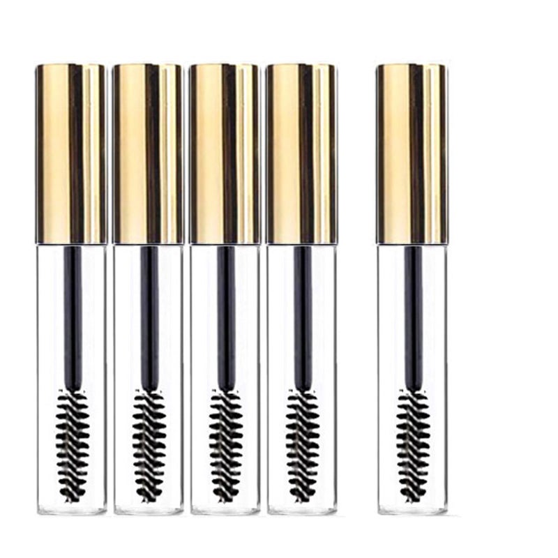 KEAIYYJ- Empty Mascara Tube and Wand Castor Oil Dispensers Eyelash Brush Spoolies Refillable Cosmetic Containers Bottles Gold 10 ml 5 Pack - Image 1