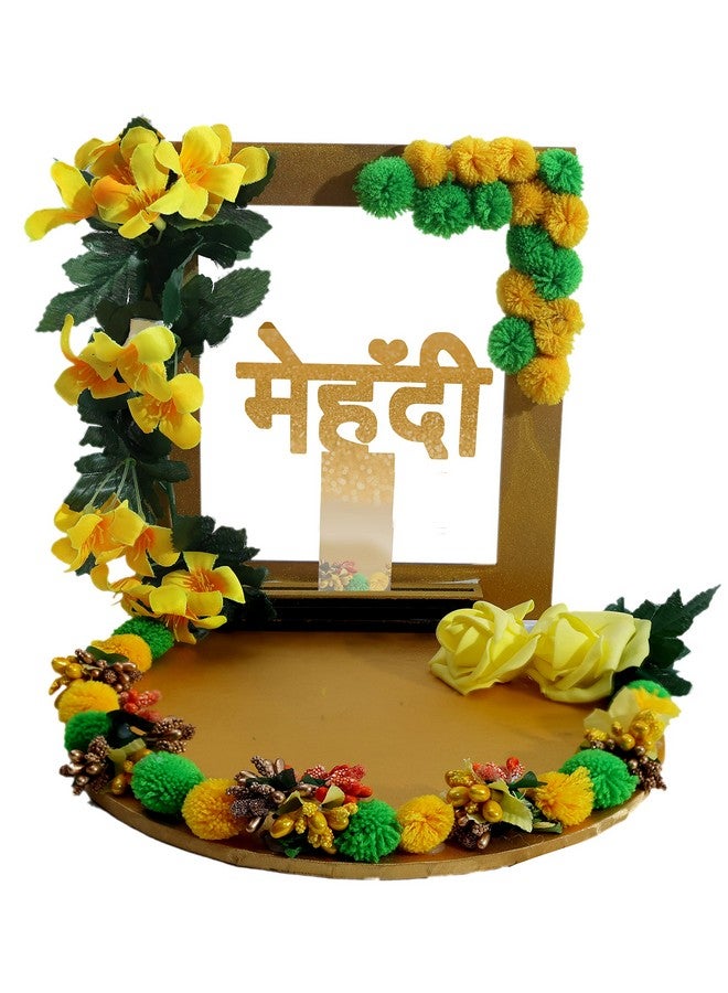 THE BRIDE MADE Wood Decorative Haldi Mehndi Platter, 10X10X8 Inches, Handmade For Wedding Celebrations (Regular) - Image 1