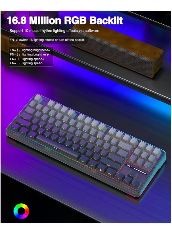 AULA F87 Pro Wireless Mechanical Keyboard,Tri-Mode BT5.0/2.4GHz/USB-C Hot Swappable Custom Keyboard,Pre-lubed Switches,Side Printed PBT Keycaps,75% TKL RGB Backlit Gaming Keyboards - Image 3