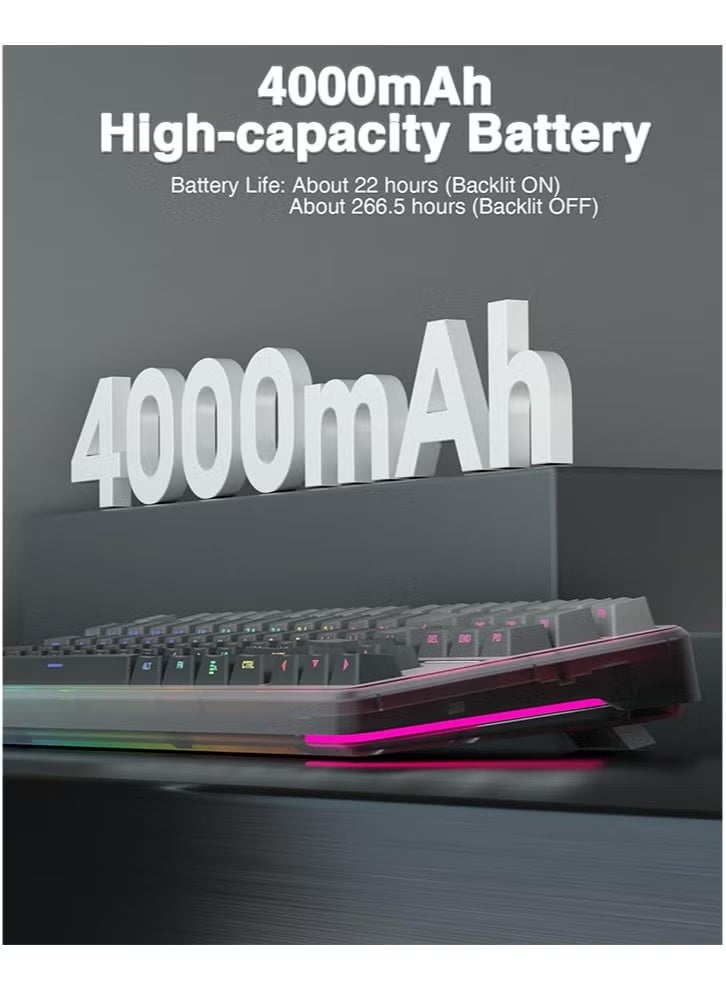 AULA F87 Pro Wireless Mechanical Keyboard,Tri-Mode BT5.0/2.4GHz/USB-C Hot Swappable Custom Keyboard,Pre-lubed Switches,Side Printed PBT Keycaps,75% TKL RGB Backlit Gaming Keyboards - Image 4
