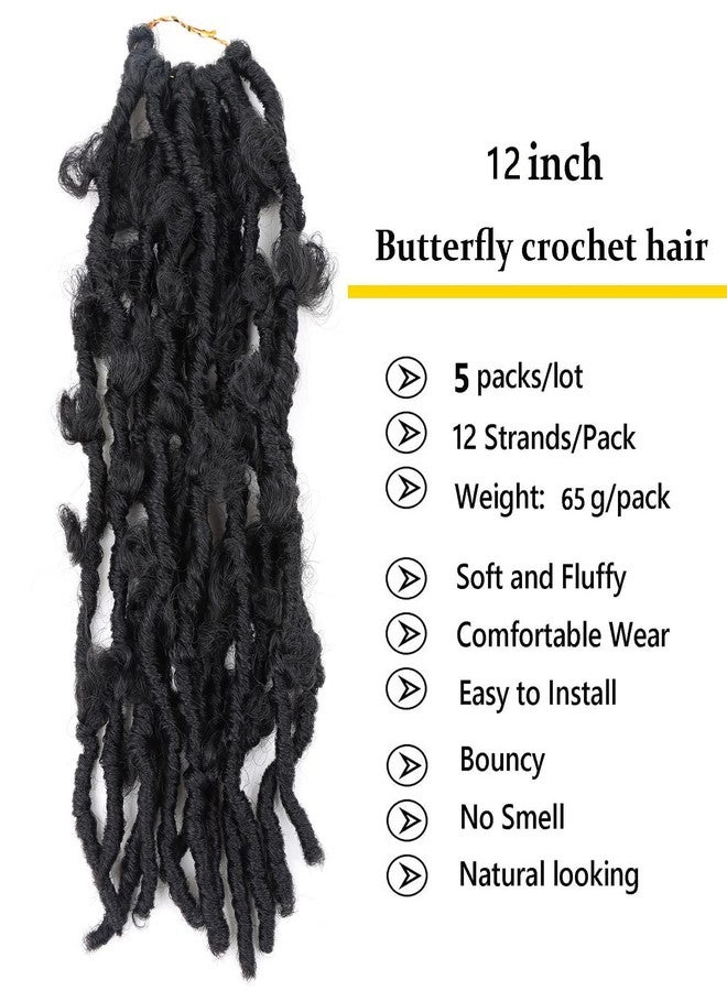 LMZIM 6 Packs 12 Inch Butterfly Faux Locs Crochet Hair for Black Women Distressed Faux Locs Pre looped Pre-twisted Braids (12 inch 6 pack, 1b) - Image 2