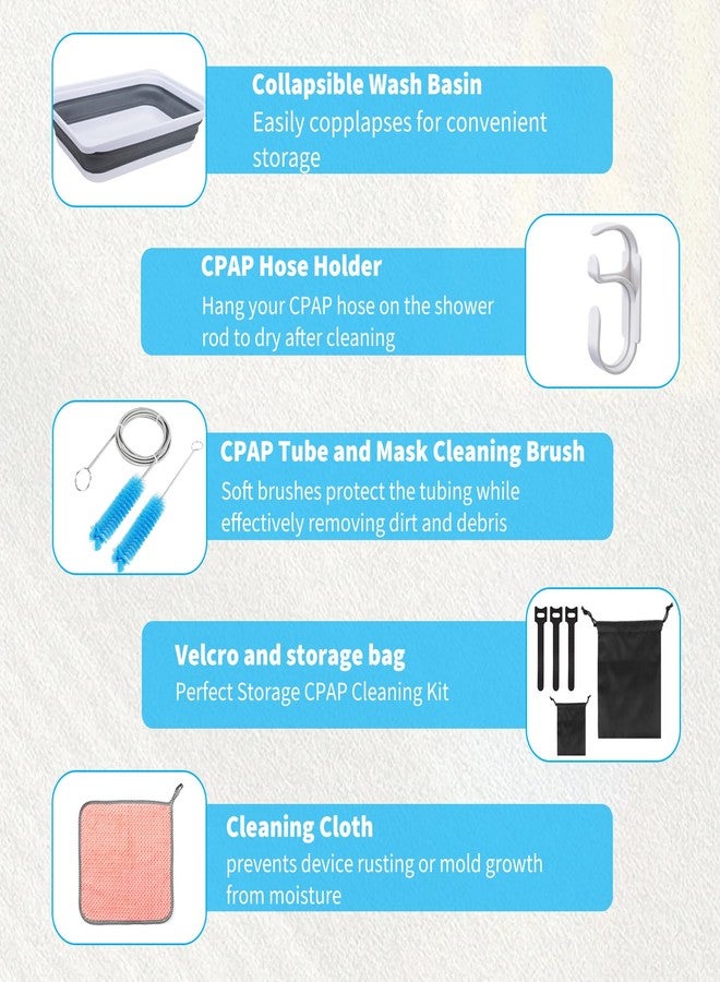 XGKHOM Upgraded CPAP Cleaning Kit, 7 ft Tube CPAP Cleaner Brushes for 15mm, 20mm and 22mm Hoses, CPAP Cleaning Supplies for Hose and Mask, Includes Collapsible Wash Basin, Hose Holder Hangers & Clips - Image 4