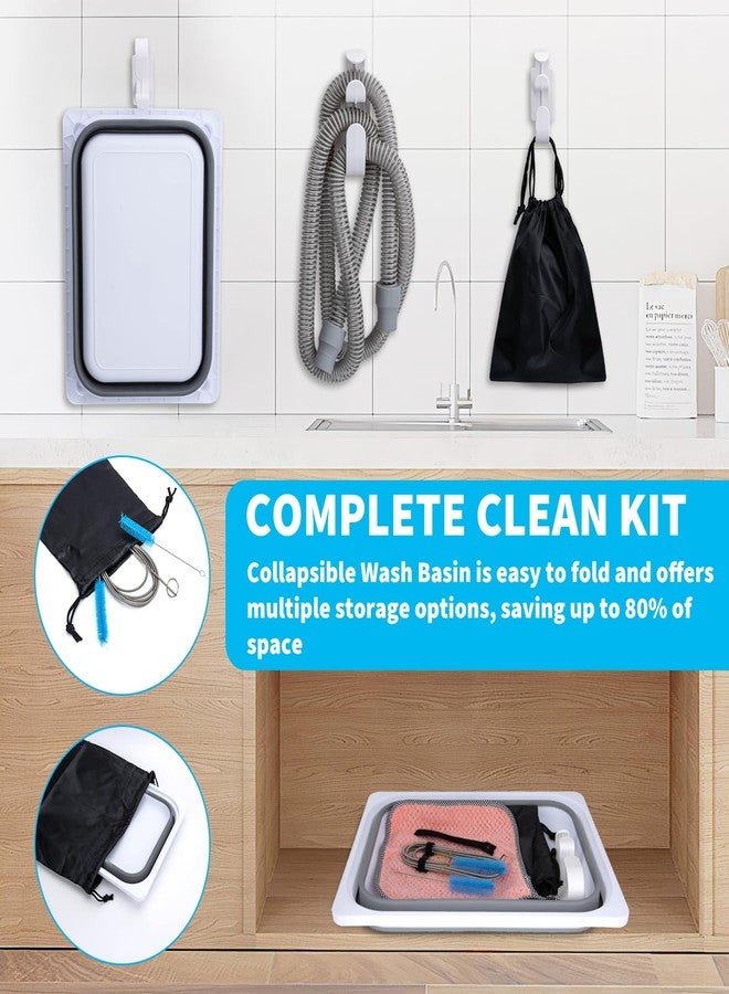 XGKHOM Upgraded CPAP Cleaning Kit, 7 ft Tube CPAP Cleaner Brushes for 15mm, 20mm and 22mm Hoses, CPAP Cleaning Supplies for Hose and Mask, Includes Collapsible Wash Basin, Hose Holder Hangers & Clips - Image 5