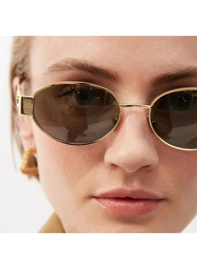 POLITE Gold Oval Shape Eyewear Sunglasses for Women - Image 3