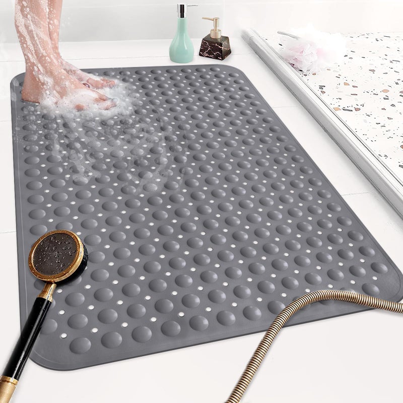 Mofonky Shower Mat Non Slip: 35.4 x 23.6 Inch Extra Large TPE Shower Mats for Inside Shower - Anti Slip Shower Stall Matt with Drain Hole and Suction Cups for Elderly - Image 1