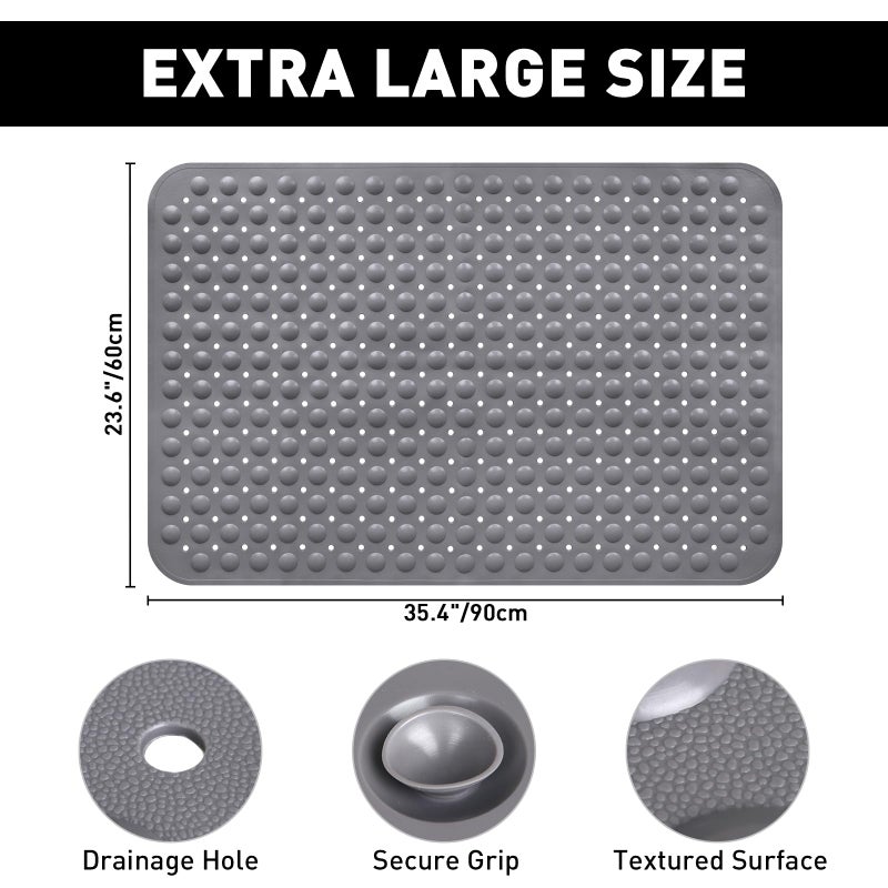 Mofonky Shower Mat Non Slip: 35.4 x 23.6 Inch Extra Large TPE Shower Mats for Inside Shower - Anti Slip Shower Stall Matt with Drain Hole and Suction Cups for Elderly - Image 2