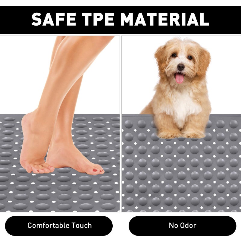 Mofonky Shower Mat Non Slip: 35.4 x 23.6 Inch Extra Large TPE Shower Mats for Inside Shower - Anti Slip Shower Stall Matt with Drain Hole and Suction Cups for Elderly - Image 3