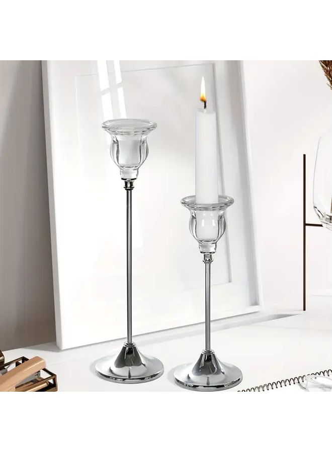 Black Metal Long Pole Candle Holder 2 Pcs Transparent Wedding Centerpiece - Image 1