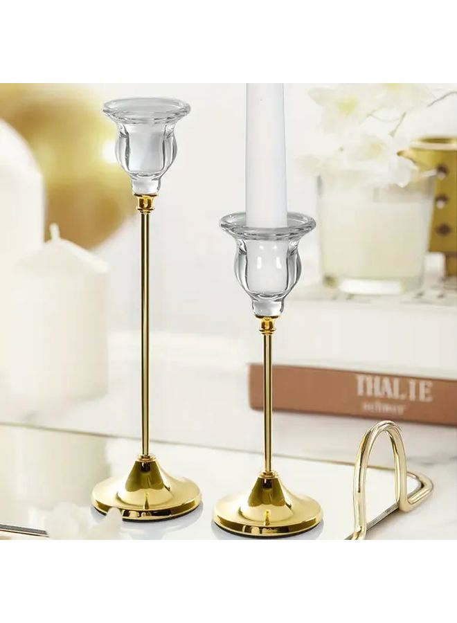 Black Metal Long Pole Candle Holder 2 Pcs Transparent Wedding Centerpiece - Image 4