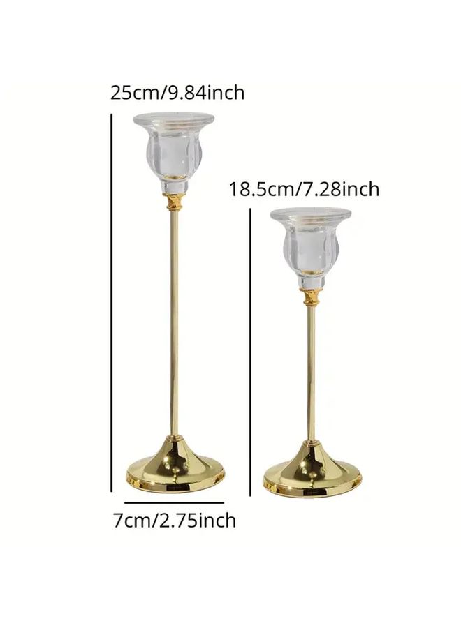 Black Metal Long Pole Candle Holder 2 Pcs Transparent Wedding Centerpiece - Image 3