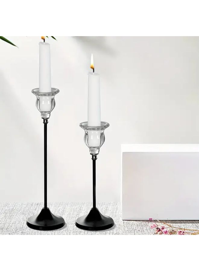 Black Metal Long Pole Candle Holder 2 Pcs Transparent Wedding Centerpiece - Image 5