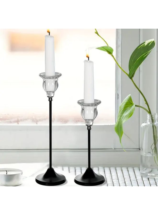 Black Metal Long Pole Candle Holder 2 Pcs Transparent Wedding Centerpiece - Image 2
