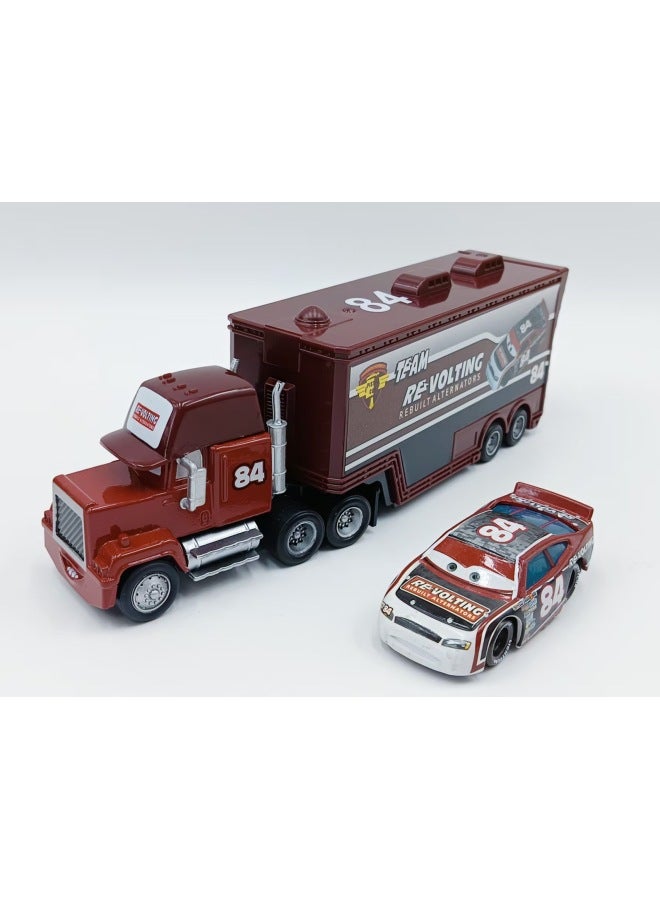 Car Story Uncle Mai Container Truck Racer Suit Alloy Car Toy Children's Model-Color:No. 84 Light Brown Container Truck + No. 84 Small Truck  - Image 1