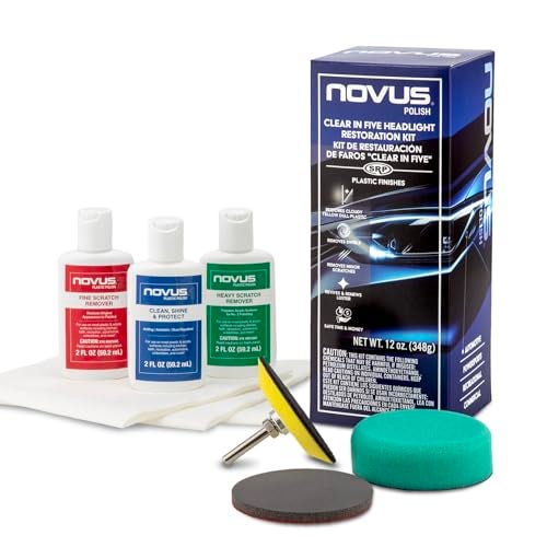 NOVUS مجموعة استعادة المصابيح الأمامية NOVUS Clear in Five 2 أونصة 1 و 2 و 3 زجاجات وسادة تلميع وسادة دعم ملحق مثقاب قرص صنفرة 1000 حبيبة 3 أصدقاء تلميع NOVUS - Image 1