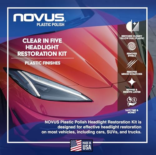 NOVUS مجموعة استعادة المصابيح الأمامية NOVUS Clear in Five 2 أونصة 1 و 2 و 3 زجاجات وسادة تلميع وسادة دعم ملحق مثقاب قرص صنفرة 1000 حبيبة 3 أصدقاء تلميع NOVUS - Image 3