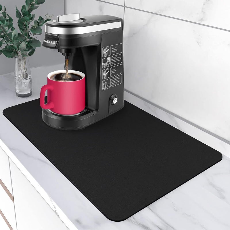 AiBOB Coffee Mat Hide Stain Absorbent Coffee Bar Mats Fit Under Coffee Maker Espresso Machine Rubber Backed Dish Drying Mat for Kitchen Countertops 16x24 Black - Image 1