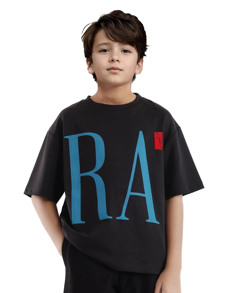 Rare Ones Rare Ones Kids Kin Black Cotton Poly Short Sleeve Crew Neck Pigment Print Boxy T-Shirt