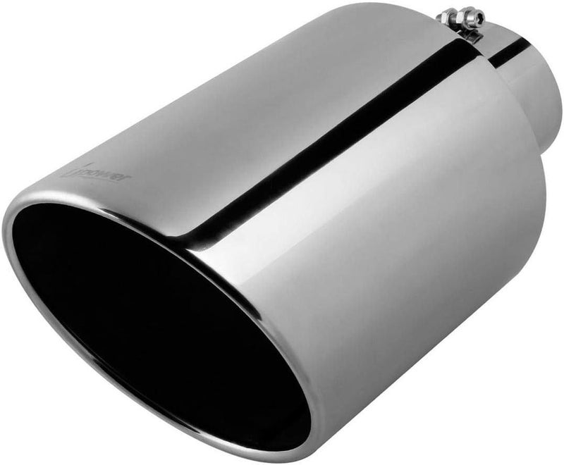 U-Power 4" to 10" Exhaust Tip Mirror Polished 4 Inch Inlet 10 Inch Outlet Exhaust Tailpipe 18" Length Bolt-On 45 Degree Angle Cut Tail Pipe - Image 1