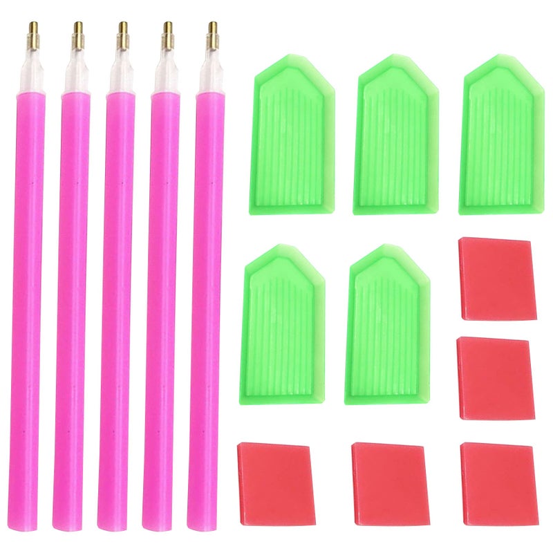 FLYSONG 15 PCS Diamond Painting Tools with Drill Pen Grip and Tray,5D Diamond Painting Accessories and Tools for Kids Adults (Green) - Image 1