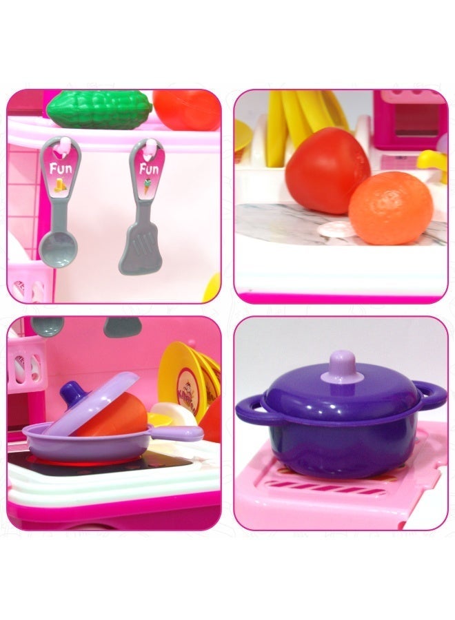Chanak Kitchen set for girls, kitchen suitcase set on wheels, colorful pretend play cooking set for girls with 24 pieces, portable kitchen set for 3 years, (kitchen set trolley) - Image 4