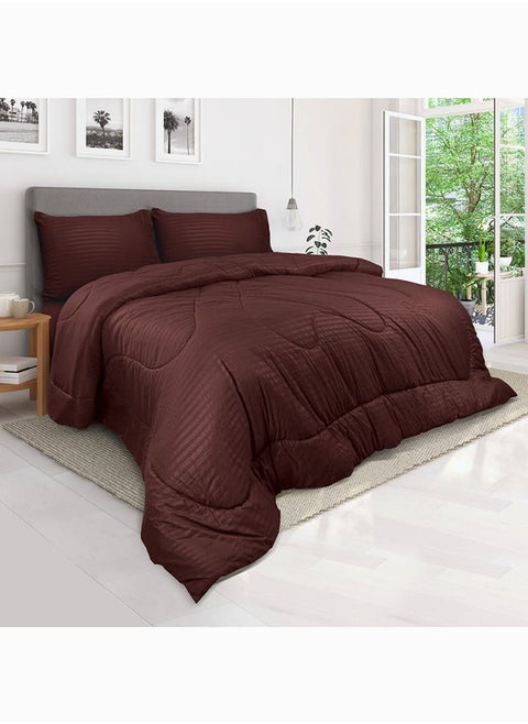 Down Alternative Comforter  Set -Ultra Soft Brushed Stripe Microfiber Fabric, 200GSM Soft Fibersheet Filling, Size : King  240 x 260cm  Chocolate