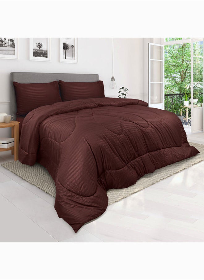 Hotel Linen Klub - Down Alternative Comforter  Set -Ultra Soft Brushed Stripe Microfiber Fabric, 200GSM Soft Fibersheet Filling, Size : King  240 x 260cm  Chocolate - Image 1