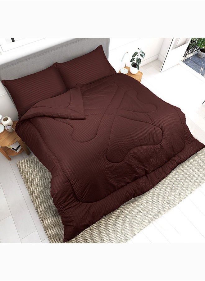 Hotel Linen Klub - Down Alternative Comforter  Set -Ultra Soft Brushed Stripe Microfiber Fabric, 200GSM Soft Fibersheet Filling, Size : King  240 x 260cm  Chocolate - Image 1