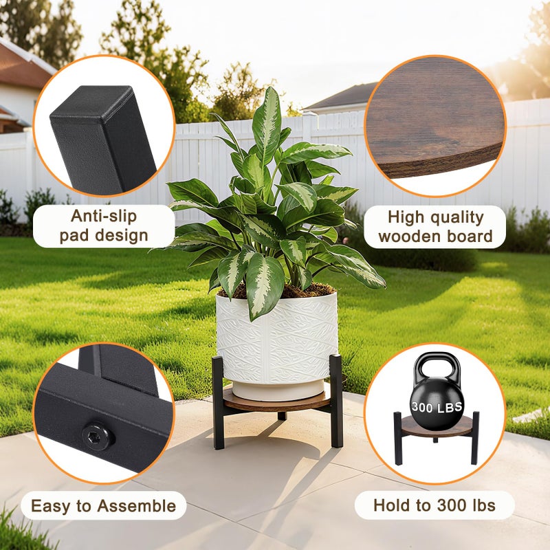 Vigordream Plant Stand Indoor, Heavy Duty Sturdy Metal Wooden Plant Holder Stool, Low Short Single Flower Pot Stand Decoration Racks for Home, Patio &Garden (Dark Brown, Large (2pack)) - Image 3