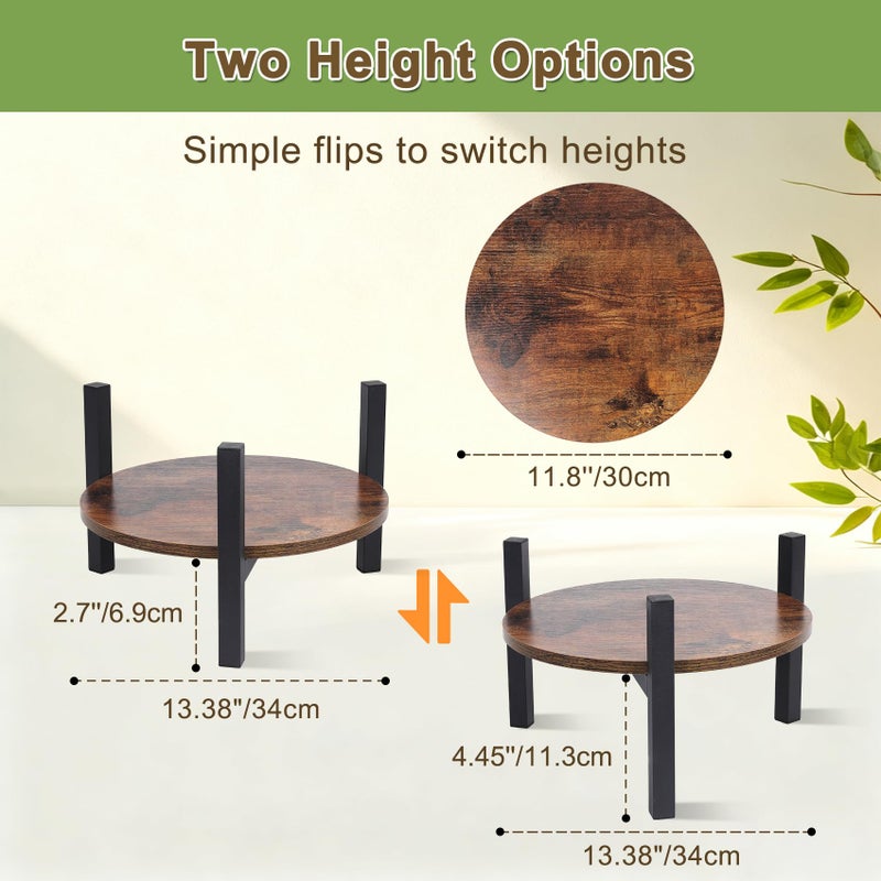 Vigordream Plant Stand Indoor, Heavy Duty Sturdy Metal Wooden Plant Holder Stool, Low Short Single Flower Pot Stand Decoration Racks for Home, Patio &Garden (Dark Brown, Large (2pack)) - Image 4