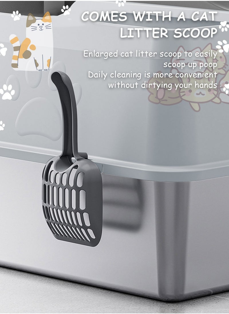Kidle - Large Stainless Steel Cat Litter Box with Litter Scoop Cat Toilet Cat Litter Tray High Wall Side Shell Non-Sticky Anti Splashing and Easy Clean - Image 1